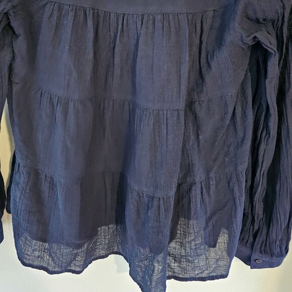 Women's Banana Republic Tiered Navy Blue Long Sleeve Button Front Blouse - Picture 7 of 9